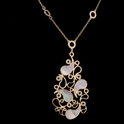 Italiaanse zilveren collier met paarse parelmoeren hanger