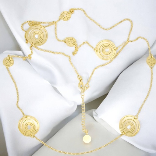 [ES0724006] Lange vergulde ketting met bewerkte cirkeltjes