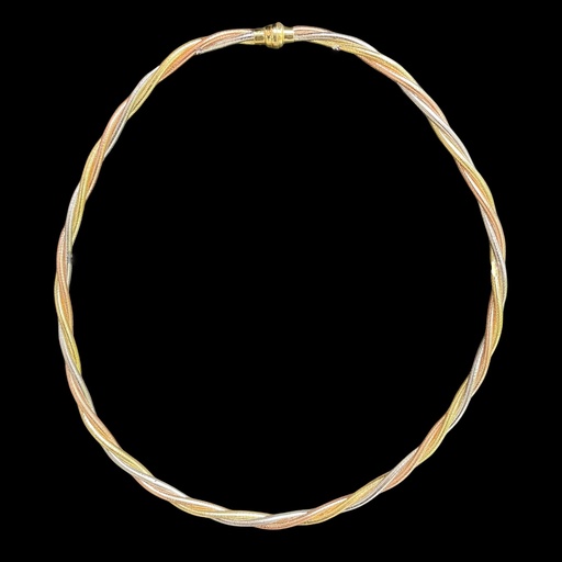 Twisted omegaketting driekleurig goud 18kt en silicone