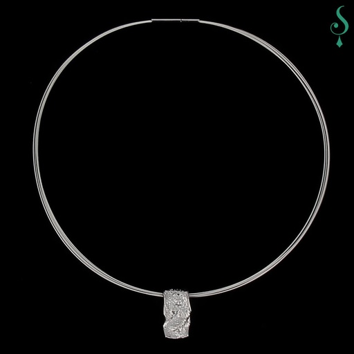 [L092004G] Witgouden rechthoekige glinsterende hanger van 18kt