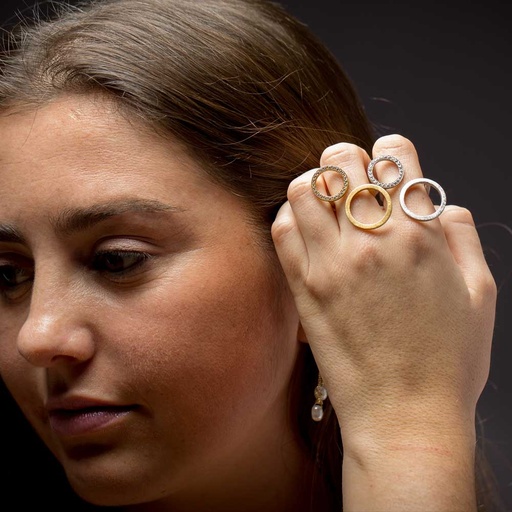Grote vergulde ring met een kleine en grote cirkel