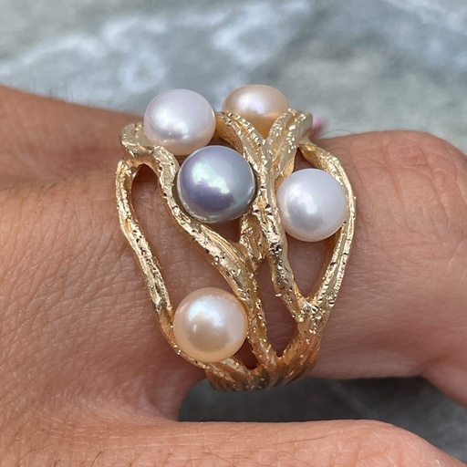 [L0222002G] Magnifieke ring met zoetwaterparels van 18kt goud