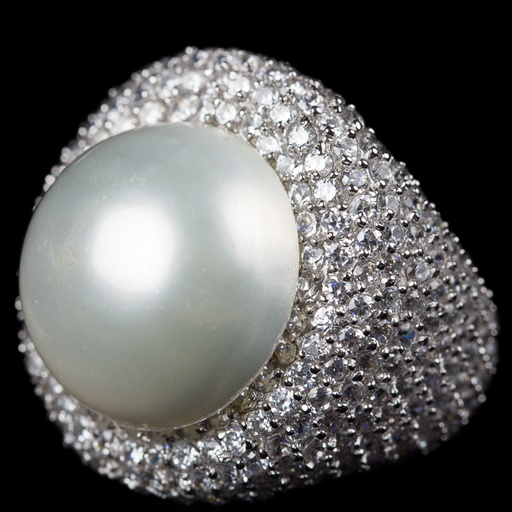 Zilveren ring met parel en zirkonia, Grieks design